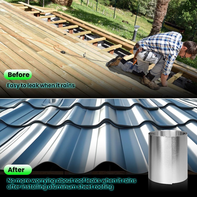 SUNKOO 8" x 50' Aluminum Flashing Roll,0.2mm Thickness Aluminum Roof Panels,Metal Roofing Roll for Roof and Garden, Prevents Roofing Stains,Sealing Windows Doors,DIY Craft - Image 4